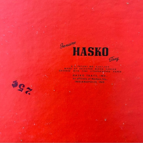 Vintage Hasko wood veneer lap trays red Asian scene MCM 50s set of 3 - Picture 9 of 12